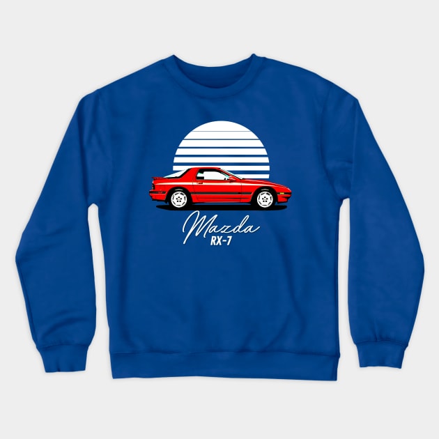 Mazda RX-7 / Retro 80s Japanese Sports Car Fan Art Crewneck Sweatshirt by DankFutura